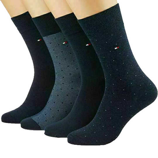 Tommy Hilfiger Men's 4 Pack Socks Mid Calf Cotton Gift Box Tin, Navy