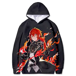Inspired by Genshin Impact Diluc Cartoon Manga Back To School Anime Harajuku Graphic Kawaii Hoodie For Men's Women's Couple's Adults' 3D Print Polyster Lightinthebox
