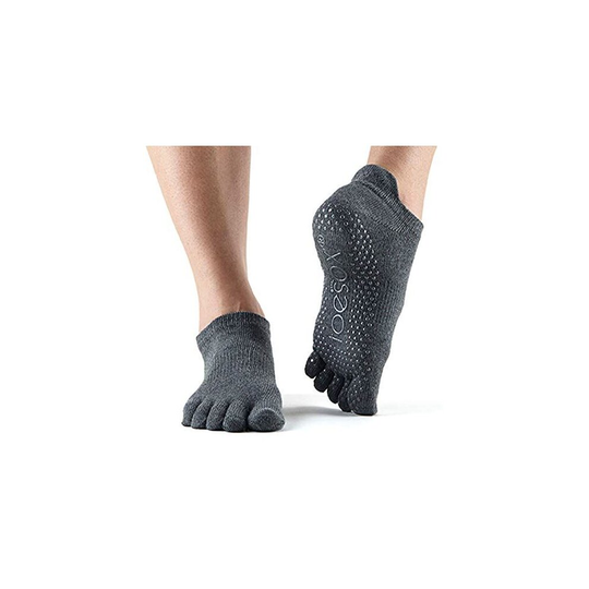 (XL) ToeSox Full Toe Low Rise Grip Socks For Barre Pilates Yoga Dance - Charcol Grey