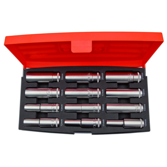 Bahco S1612L Deep Socket Set 1/2 Inch Drive 12 Pieces, Orange/Black