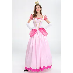 Fairytale Princess Peach Cosplay Costume Vacation Dress Women's Movie Cosplay Sweet Rosy Pink Dress Masquerade Polyester Lightinthebox