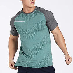 Men's Running Shirt Short Sleeve Tee Tshirt Athletic Reflective Breathable Quick Dry Gym Workout Running Active Training Sportswear Activewear Color Block Green Orange Red Lightinthebox