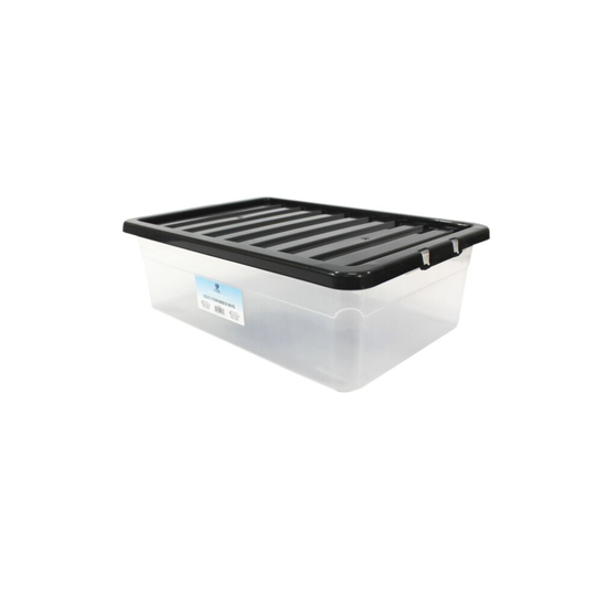 5 X 32 LITRE UNDERBED BLACK LID PLASTIC BOX HOME SHOES CLOTHES