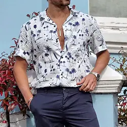 Men's Shirt Coconut Tree Graphic Prints Surf Turndown White 3D Print Casual Going out Short Sleeves Button-Down Print Clothing Apparel Tropical Designer Casual Hawaiian Lightinthebox