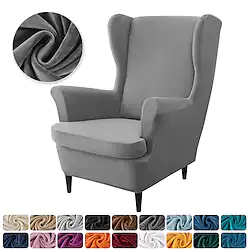 1 Set of 2 Pieces Stretch Wingback Chair Cover Wing Chair Slipcovers Spandex Velvet Wingback Armchair Covers with Seat Pad Cushion Cover for Ikea Strandmon Chair Lightinthebox