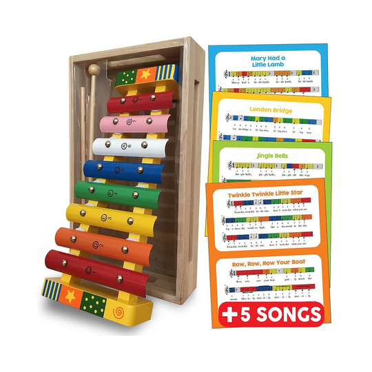 Wooden Musical Xylophone Glockenspiel with Song Sheets and Storage Box