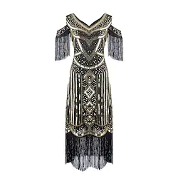 The Great Gatsby Roaring 20s 1920s Cocktail Dress Vintage Dress Flapper Dress Women's Sequins Tassel Fringe Costume Vintage Cosplay Event / Party Sleeveless Dress Halloween Lightinthebox