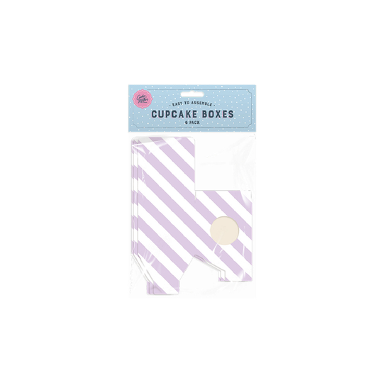 (Lilac Stripes) 6 Pack Beautiful Cupcake Boxes Pink Blue Green Lilac, Spots or Stripes