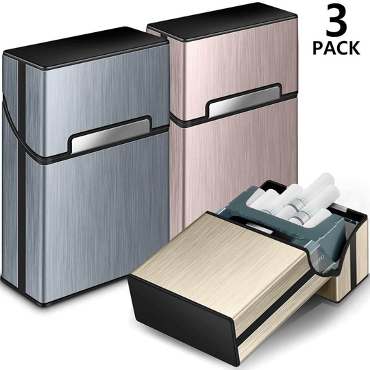 3x Cigarette Box Metal Cigarette Case with 3 Pieces Magnetic Clasp