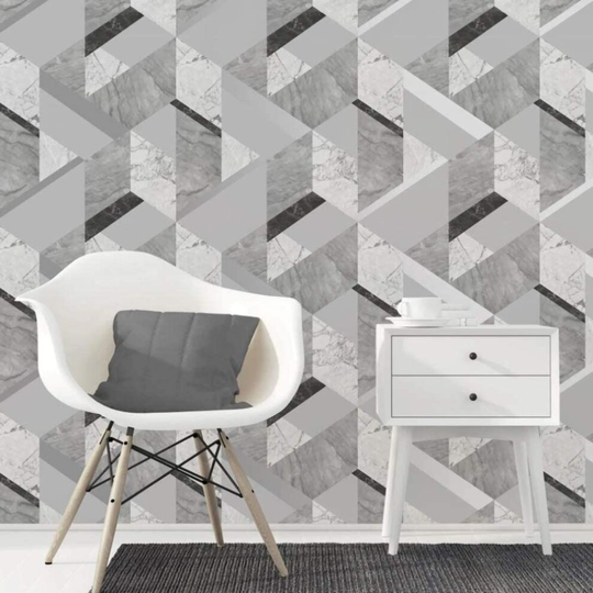 Fine Decor Marblesque Geometric Marble Wallpaper Grey and Silver - FD42302