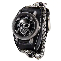 Punk Skull Watch for Men Women Black Wide Leather Cuff Band Watch Clamshell Cool Style Wrist Watches Gift Lightinthebox