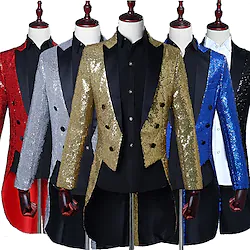 Hippie Disco Disco 1980s Masquerade Suits Blazers Lapel Collar Blazer Men's Sequins Costume Vintage Cosplay Event / Party Festival Long Sleeve Coat Lightinthebox