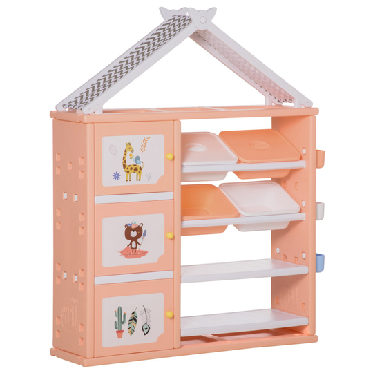 HOMCOM Kids Storage Unit Toy Box Organiser Book Shelf Orange