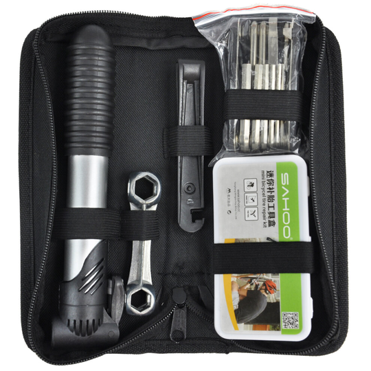 TRIXES Bike Tool Kit With Puncture Repair And Hand Pump 16 Piece Set Cyclist Maintenance Travel Set