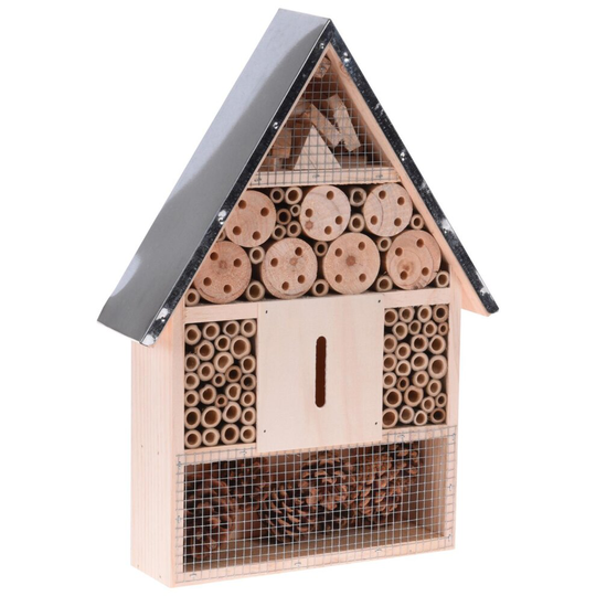 (Large) idooka M/L/XL Wooden Box Insect/Bug Hotel- Patio Garden Ornaments Outdoor Gardening Home Decor- Wooden Shed with Metal Roof Box Waterproof Des