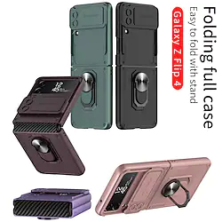 Phone Case For Samsung Galaxy Back Cover Z Flip 4 Ring Holder Full Body Protective Camera Lens Protector Solid Colored Armor Carbon Fiber Lightinthebox