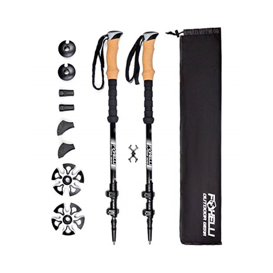 Foxelli Carbon Fiber Trekking Poles Collapsible, Lightweight, ShockAbsorbent, Hiking, Walking & Running Sticks with Natural Cork Grips, Quick Locks, 4
