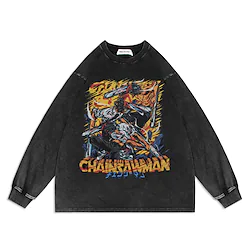 Chainsaw Man Sweatshirt T-shirt Acid Mineral Wash Retro Vintage 100% Cotton Denji Anime Classic Street Style Hoodie For Men's Women's Unisex Adults' Hot Stamping Pure Cotton Lightinthebox