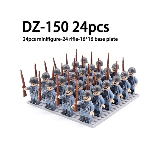 (DZ-150 -24pcs) Minifigures 24pcs Military Building Blocks Eight-nation Phalanx Assembling WW2 Military Games Sand Tables Collections 16