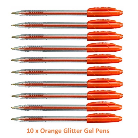 (Orange Pack of 10) 10 x Shine Sparkled GLITTER Gel Pens 0.7 mm FINE Tip 10 colours All Colour