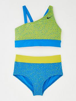 Nike Water Dots Asymmetrical Top &Amp; High Waist Bikini Set - Blue