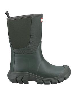 Hunter Neoprene Hybrid Wellington Boot, Green, Size 12 Younger