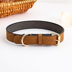 Dog Pets Collar Adjustable Portable Durable Safety Outdoor Walking Solid Colored PU Leather Light Brown 1PC Lightinthebox