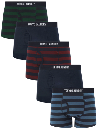 Mens Underwear Zavi (5 Pack) Cotton Sports Boxer Shorts Set in Autumn Stripe - Tokyo Laundry / S - Tokyo Laundry