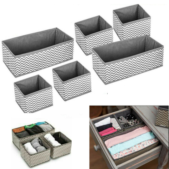 6 SECTION CANVAS STORAGE BOX WARDROBE ORGANISER DRAWER ORGANISER SOCKS