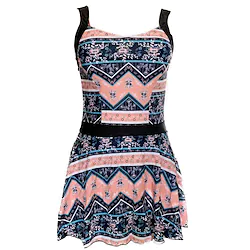 Women's Swimwear One Piece Swim Dress Plus Size Swimsuit Open Back for Big Busts Print Floral Geometric Green Blue Strap Bathing Suits New Vacation Fashion / Modern / Padded Bras Lightinthebox