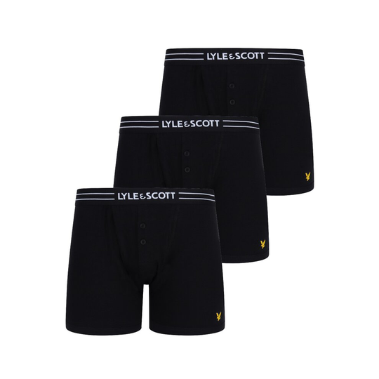 (L) Lyle & Scott 3 Pack Lewis Men's Button Fly Boxer Briefs - Black