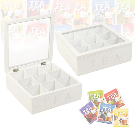 Wooden MDF Tea Box 9 Section Clear Lid Compartments Container Chest