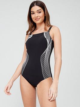 Speedo Crystallux Printed Shaping Swimsuit - Black