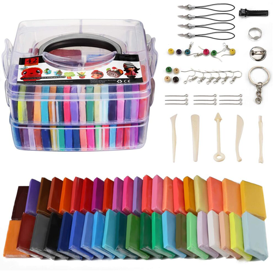 Polymer Clay Set - 42 Colors Modeling Clay Soft and Nontoxic DIY Oven Bake Clay Kit with Modeling Tools and Storage Box, Birthday for Kids (
