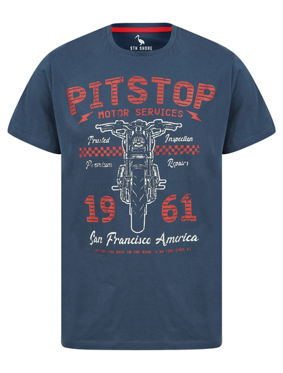T-Shirts Pitstop Motif Cotton Jersey T-Shirt in Insignia Blue - South Shore / S - Tokyo Laundry