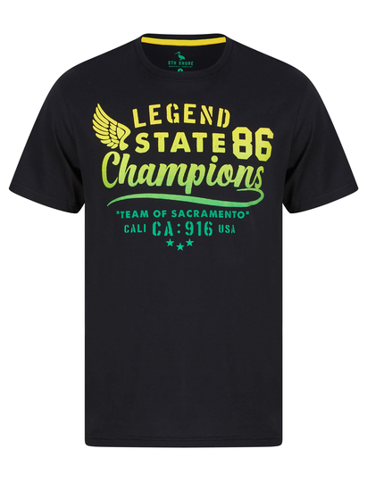 T-Shirts State Champs Motif Cotton Jersey T-Shirt in Jet Black - South Shore / S - Tokyo Laundry