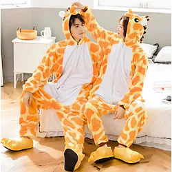Adults' Kigurumi Pajamas Slippers Nightwear Camouflage Giraffe Patchwork Onesie Pajamas Coral fleece Cosplay For Men and Women Christmas Animal Sleepwear Cartoon Festival / Holiday Costumes Lightinthebox