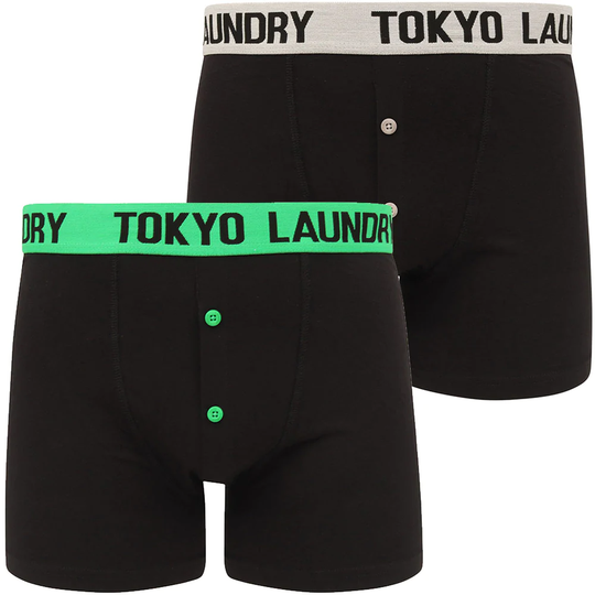 Mens Underwear Nelson 2 (2 Pack) Boxer Shorts Set in Light Grey Marl / Bright Green- Tokyo Laundry / S - Tokyo Laundry