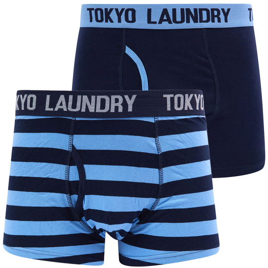 Mens Underwear Saber (2 Pack) Striped Boxer Shorts Set in Allure Blue / Sky Captain Navy - Tokyo Laundry / S - Tokyo Laundry