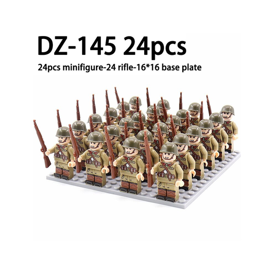 (DZ-145 - 24pcs) Minifigures 24pcs Military Building Blocks Eight-nation Phalanx Assembling WW2 Military Games Sand Tables Collections 16