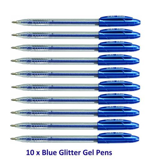 (Blue Pack of 10) 10 x Shine Sparkled GLITTER Gel Pens 0.7 mm FINE Tip 10 colours All Colour
