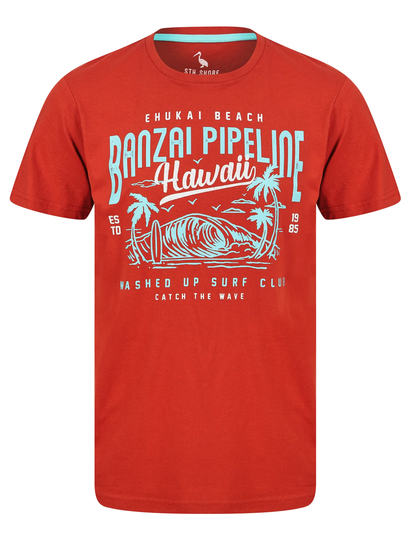 T-Shirts Banzai Pipeline Motif Cotton Jersey T-Shirt in Bossa Nova Rust - South Shore / S - Tokyo Laundry