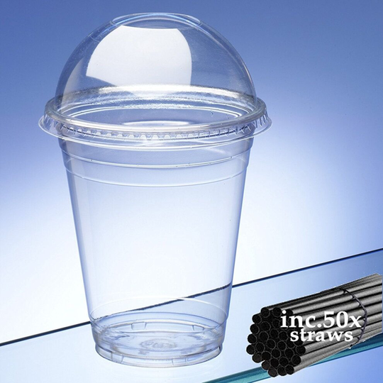 (Box of 1000) Recyclable Smoothie cups with dome lids & drinking straws 400ml
