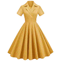 Women's Audrey Hepburn 1950s Swing Dress 100% Cotton Retro Vintage Flare Dress Strip Dailywear Tea Party Short Sleeve Dress Christmas Lightinthebox