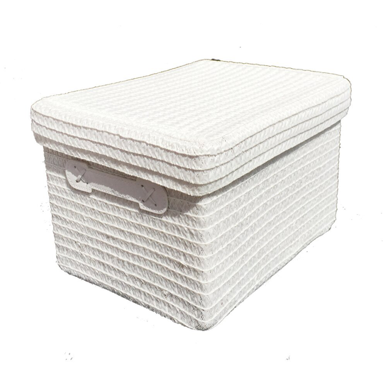 (White, LARGE 32x25x22cm) Neon Colours Toy Box Storage Basket + Handle & Lid