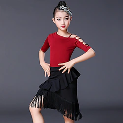 Latin Dance Skirts Tassel Girls' Training Performance Short Sleeve Elastane Lightinthebox