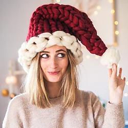 Santa Suit Santa Claus Hat Christmas Hat Men's Cosplay Christmas Masquerade Christmas Eve Festival / Holiday Knit Red / White / Burgundy Men's Women's Easy Carnival Costumes Lightinthebox