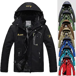 Men's Hoodie Jacket Waterproof Rain Jacket Ski Jacket Fleece Jacket Winter Outdoor Solid Color Thermal Warm Waterproof Windproof Outerwear Windbreaker Coat Camping Hunting Ski / Snowboard Army Green Lightinthebox
