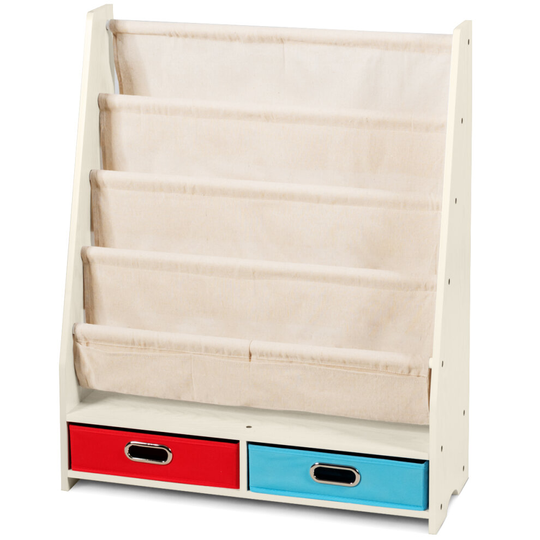 2 In 1 Design Kids Bookshelf w/ 4 Sling Shelves & 2 Storage Boxes Organizerr in Kids Room Living room