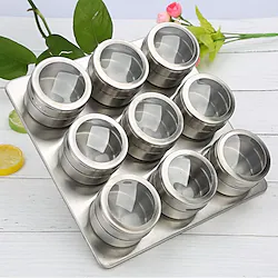magnetic dustproof visible stainless steel seasoning jar spice seasoning bottle seasoning box outdoor barbecue six flavors 12-piece set Lightinthebox